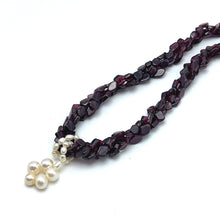 Natural Garnet Fancy & Plain Pearl Twisted Gemstone Necklace