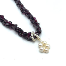 Natural Garnet Fancy & Plain Pearl Twisted Gemstone Necklace