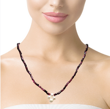 Natural Garnet Tube & Button Pearl Gemstone Necklace