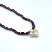 Natural Garnet Tube & Button Pearl Gemstone Necklace