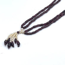 Natural Plain Garnet Tube & Pearl Gemstone Necklace