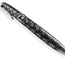 Luxury Black Handcrafted Writing Pen With Silver Embossed Grid
