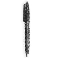 Luxury Black Handcrafted Writing Pen With Silver Embossed Grid