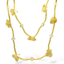 Handmade Long Beaded Necklace with Carved Yellow Floral Accents – Elegant Opera-Length Jewelry for Special Occasions
