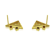 18K White & Yellow Two Tone Gold Earring Pendant with Natural Round Diamond and Square Multi Tourmaline Gemstones Geometric Jewellery Set