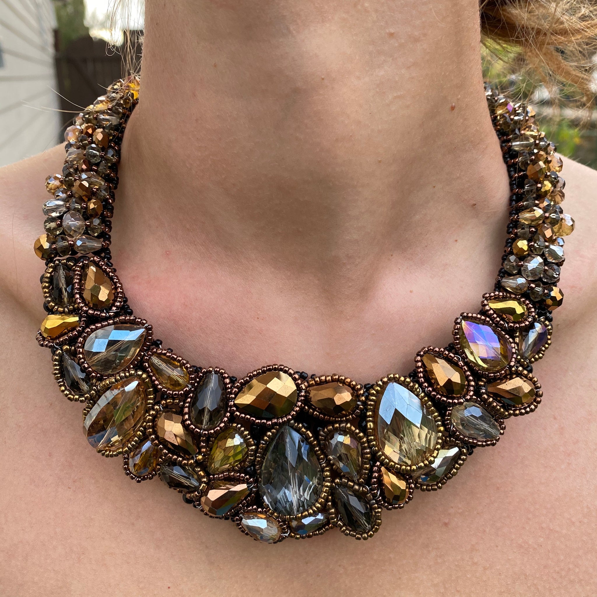Handmade 20" Clustered Necklace Unique Bronze Beads Collar Choker