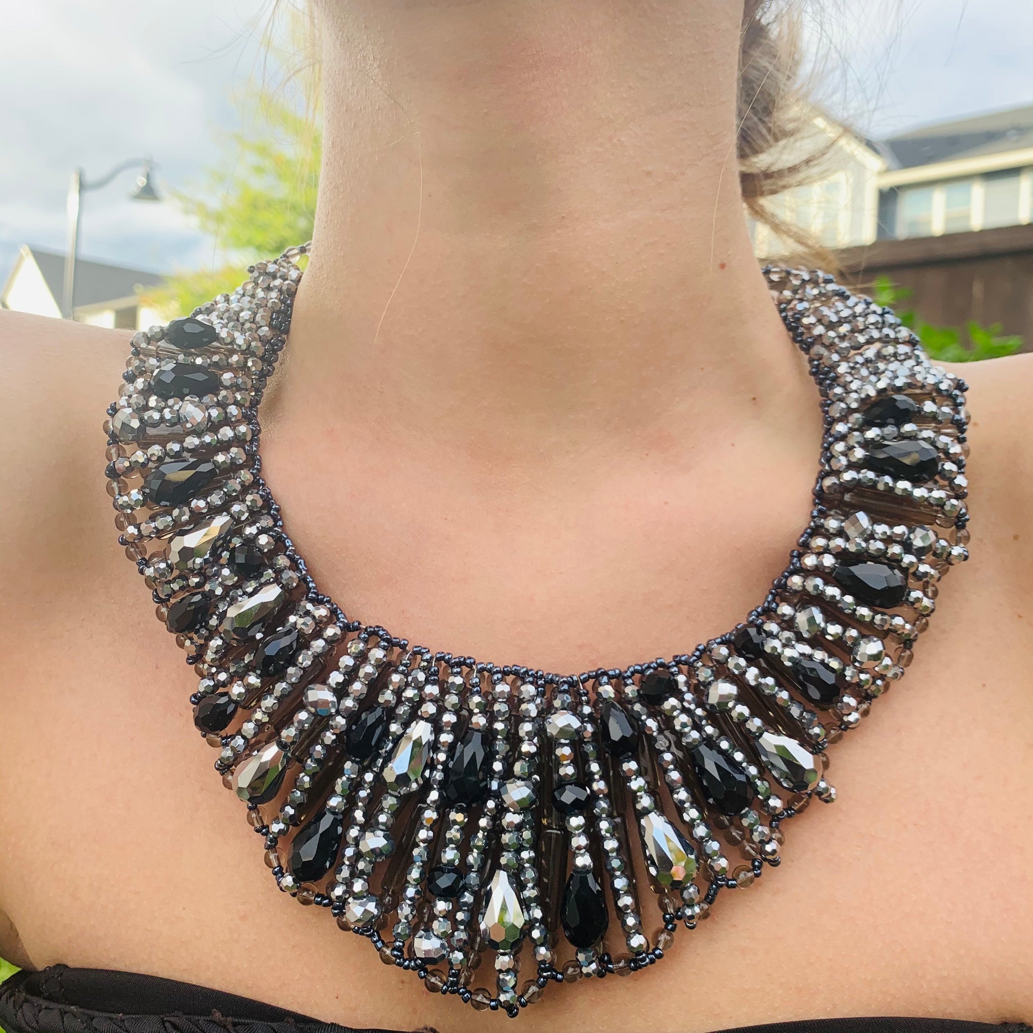 Handmade Neck Wrap 20" Metallic Chic Onyx Hematite Beads Collar Choker Necklace
