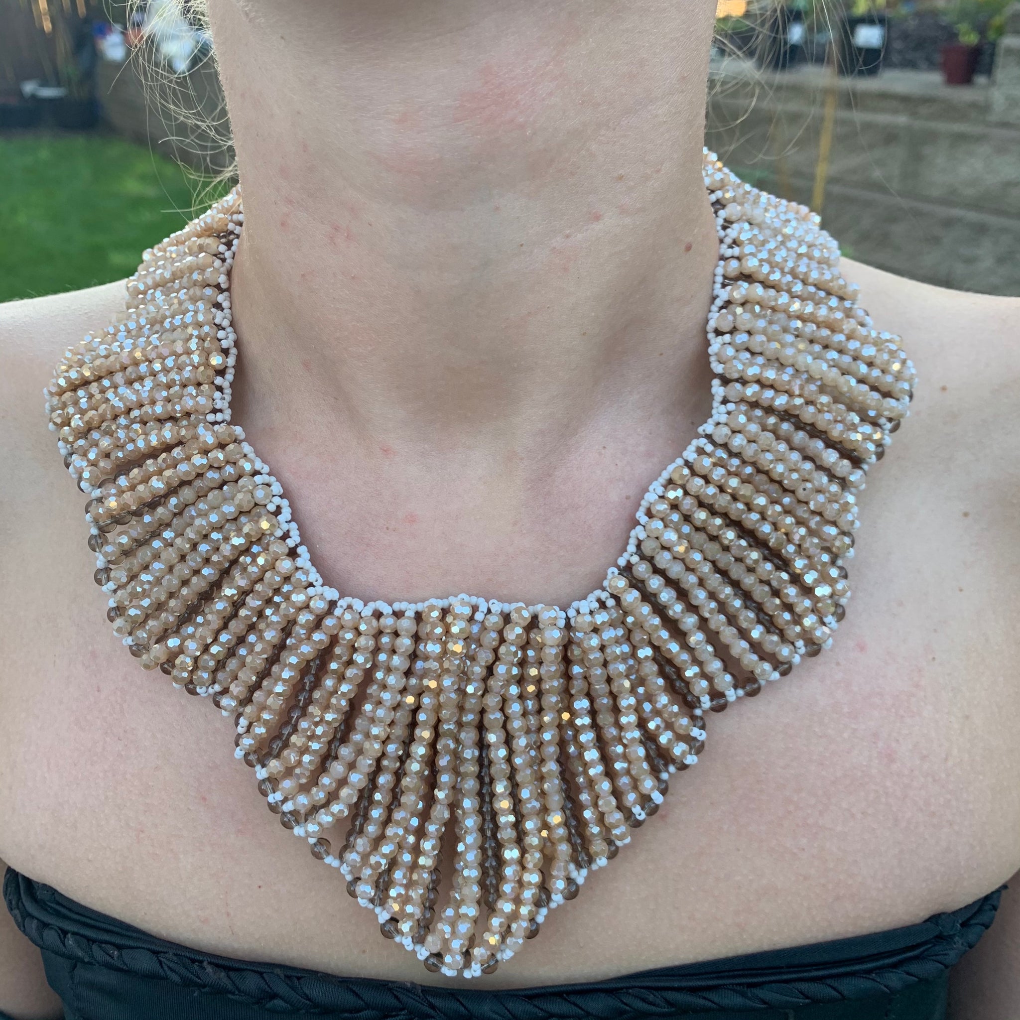 Handmade Collar Necklace 20" Beige Beads Stole Collar Choker Jewelry