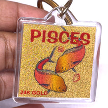 Pisces Zodiac 24K Gold Foil Engraved Colored Keychain Astrology Charm for Intuition & Creativity Gift