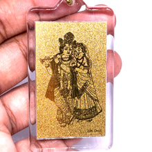 Radha Krishna 24K Gold Foil Laser Engraved Keychain in Divine Blessing for Relationships