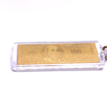 24K Gold Foil Laser 100 Dollar Engraved Keychain in Wealth & Prosperity Souvenir Gift