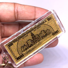 24K Gold Foil Laser 100 Dollar Engraved Keychain in Wealth & Prosperity Souvenir Gift