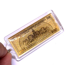 24K Gold Foil Laser 100 Dollar Engraved Keychain in Wealth & Prosperity Souvenir Gift