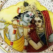 24K Gold Marble Handcrafted Enamel Radha Krishna 9” Plate