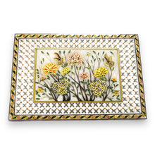 Marble 24K Gold Handcrafted Floral Enamel Stone Plate with Sheesham Wood Stand