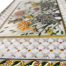 Marble 24K Gold Handcrafted Floral Enamel Stone Plate with Sheesham Wood Stand