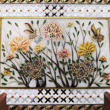 Marble 24K Gold Handcrafted Floral Enamel Stone Plate with Sheesham Wood Stand