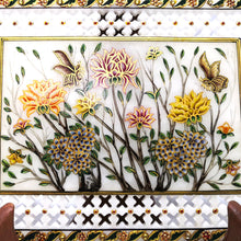 Marble 24K Gold Handcrafted Floral Enamel Stone Plate with Sheesham Wood Stand