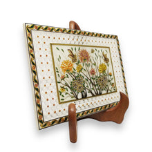 Marble 24K Gold Handcrafted Floral Enamel Stone Plate with Sheesham Wood Stand