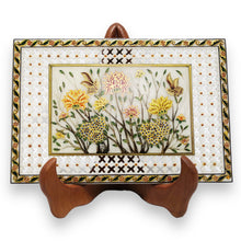 Marble 24K Gold Handcrafted Floral Enamel Stone Plate with Sheesham Wood Stand