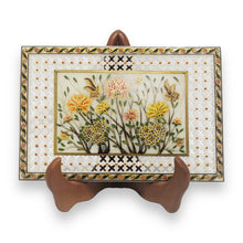 Marble 24K Gold Handcrafted Floral Enamel Stone Plate with Sheesham Wood Stand