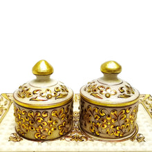 24K Gold Marble Handcrafted Set of 2 Jar Condiment Tray