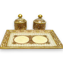 24K Gold Marble Handcrafted Set of 2 Jar Condiment Tray
