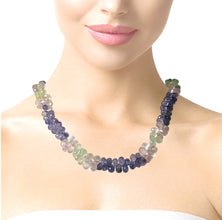 Natural Prehnite Iolite Rose Quartz Drop Briolette Gemstone Necklace Jewelry