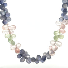 Natural Prehnite Iolite Rose Quartz Drop Briolette Gemstone Necklace Jewelry