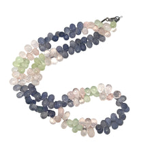 Natural Prehnite Iolite Rose Quartz Drop Briolette Gemstone Necklace Jewelry