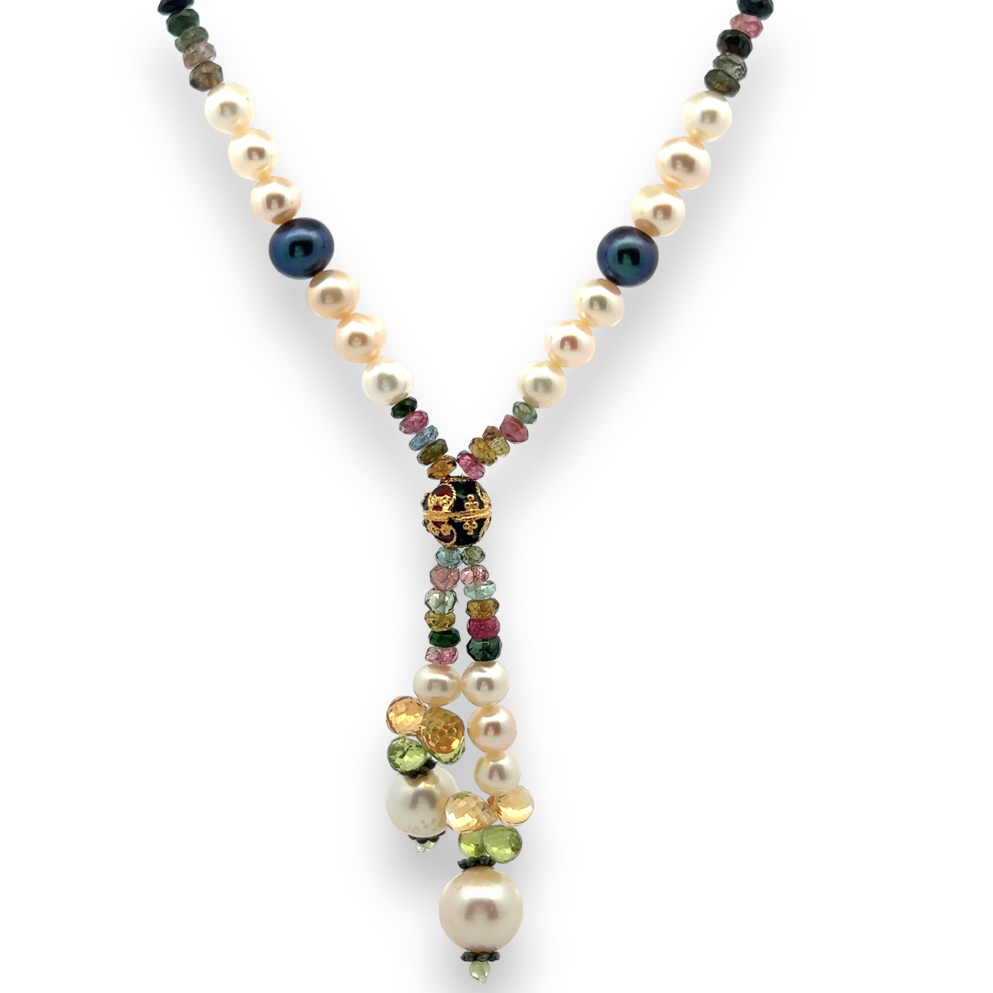 Natural Handmade Necklace 16"-18" Pearls, Peridot, Tourmaline, Citrine Gemstone Bead Jewelry