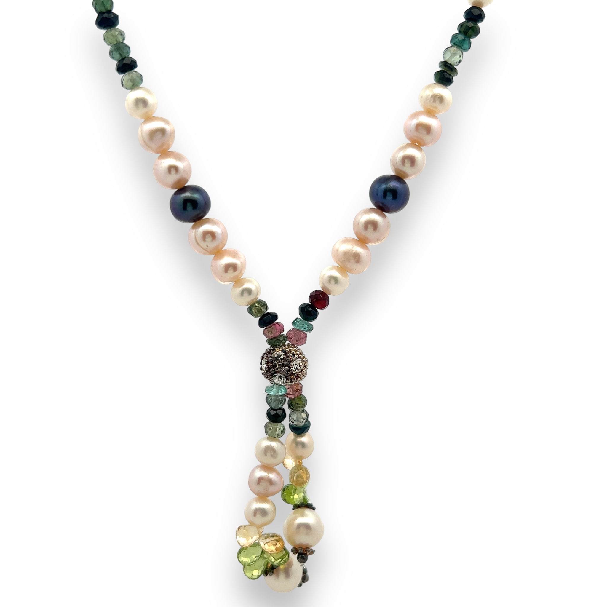 Natural Handmade Necklace 16"-18" Pearls, Peridot, Tourmaline, Citrine Gemstone Beads Jewellery