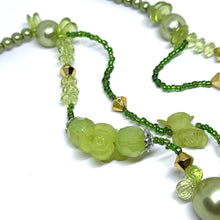 Artistic Multi-Layer Green Beaded Necklace with Simulated Pearls & Carved Floral Accents – Handcrafted Ethnic Jewelry