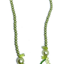 Artistic Multi-Layer Green Beaded Necklace with Simulated Pearls & Carved Floral Accents – Handcrafted Ethnic Jewelry