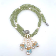 Natural Peridot Blue Topaz Citrine Smooth Pearls Gemstone Necklace