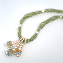 Natural Peridot Blue Topaz Citrine Smooth Pearls Gemstone Necklace