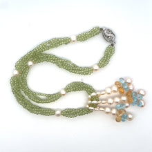 Natural Peridot Blue Topaz Citrine Smooth Pearls Gemstone Necklace