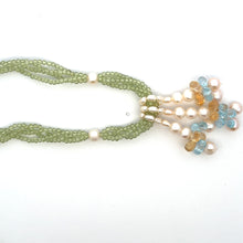 Natural Peridot Blue Topaz Citrine Smooth Pearls Gemstone Necklace