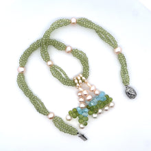 Natural Peridot Pearl Blue Topaz Birthstone Necklace Jewelry