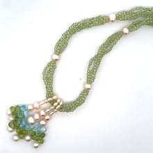 Natural Peridot Pearl Blue Topaz Birthstone Necklace Jewelry