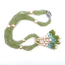 Natural Peridot Pearl Blue Topaz Birthstone Necklace Jewelry