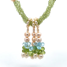 Natural Peridot Pearl Blue Topaz Birthstone Necklace Jewelry