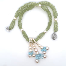 Natural Peridot with Blue Topaz Drops & Pearl Gemstone Necklace