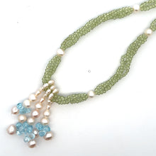 Natural Peridot with Blue Topaz Drops & Pearl Gemstone Necklace