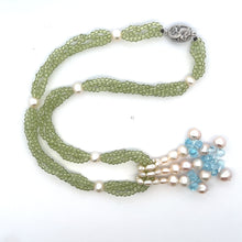 Natural Peridot with Blue Topaz Drops & Pearl Gemstone Necklace