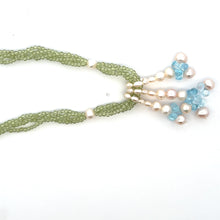 Natural Peridot with Blue Topaz Drops & Pearl Gemstone Necklace