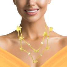 Handmade Long Beaded Necklace with Carved Yellow Floral Accents – Elegant Opera-Length Jewelry for Special Occasions
