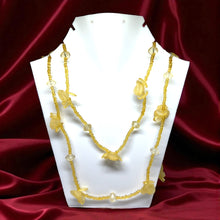 Handmade Long Beaded Necklace with Carved Yellow Floral Accents – Elegant Opera-Length Jewelry for Special Occasions