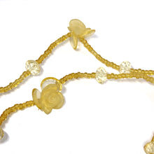 Handmade Long Beaded Necklace with Carved Yellow Floral Accents – Elegant Opera-Length Jewelry for Special Occasions