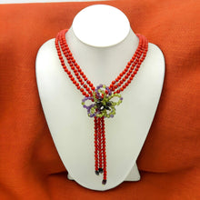 Natural Coral Amethyst Peridot Garnet Plain Ball Semi Necklace